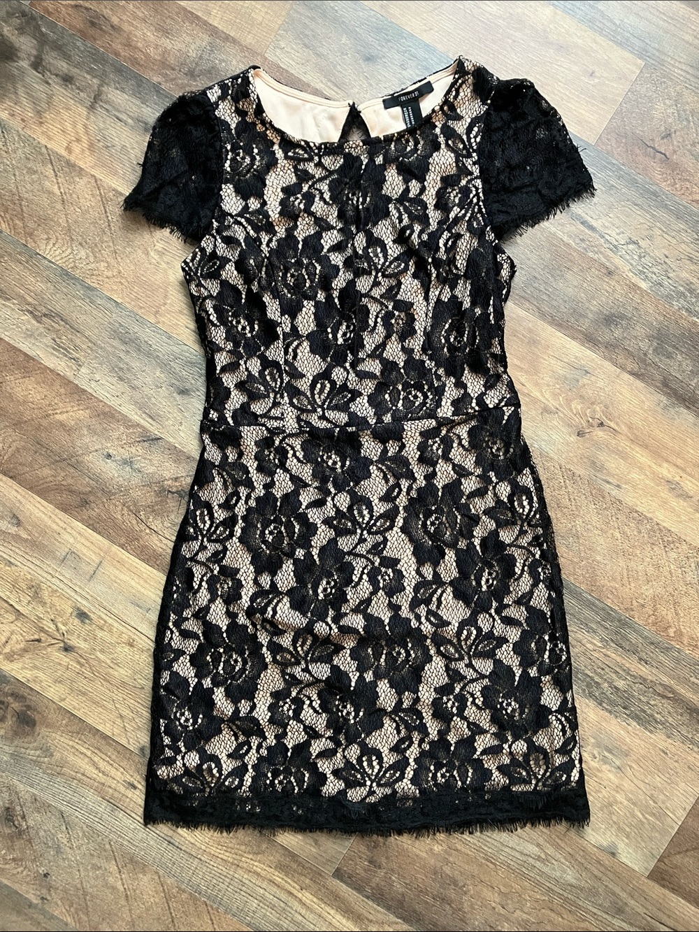 Forever 21 Black Lace Mini Dress with Nude Underlay